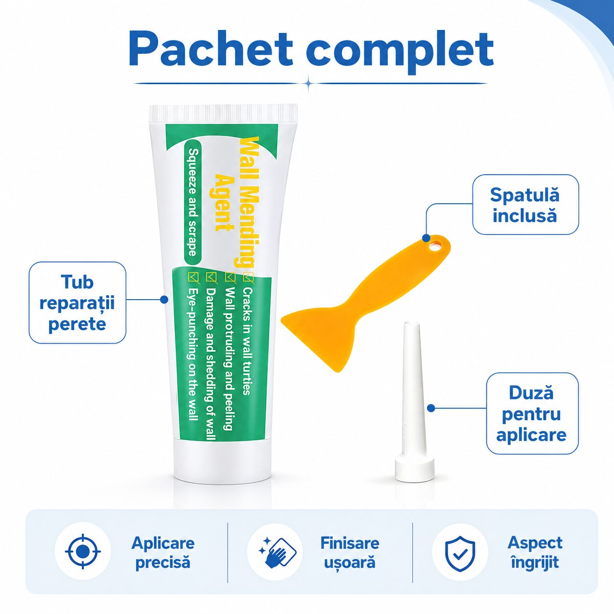 Kit pentru repararea pereților – finisaj neted, rapid și profesional Glorio