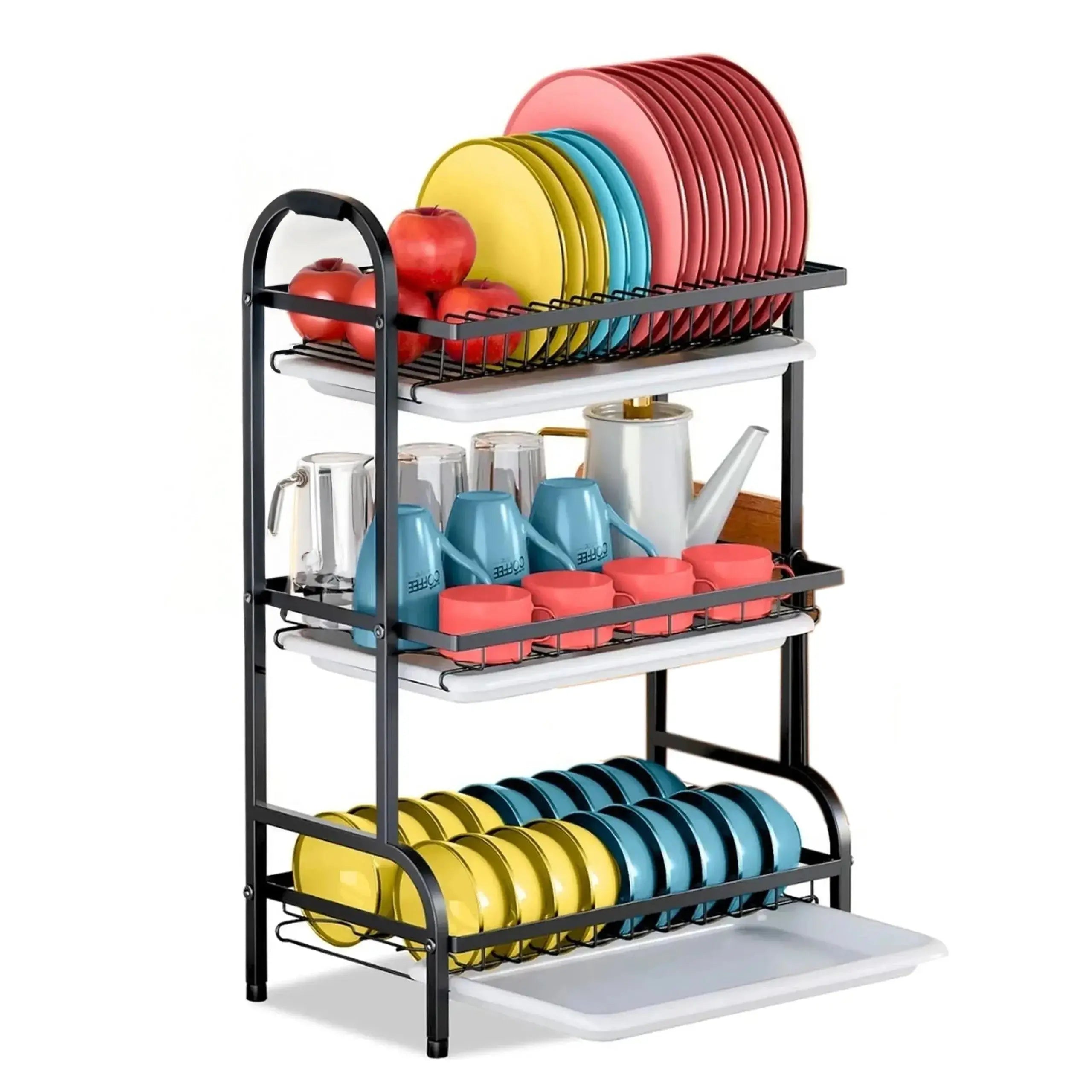 Organizator Vase Glorio, scurgator vase si tacamuri , compact , 3 niveluri , otel inoxidabil Glorio