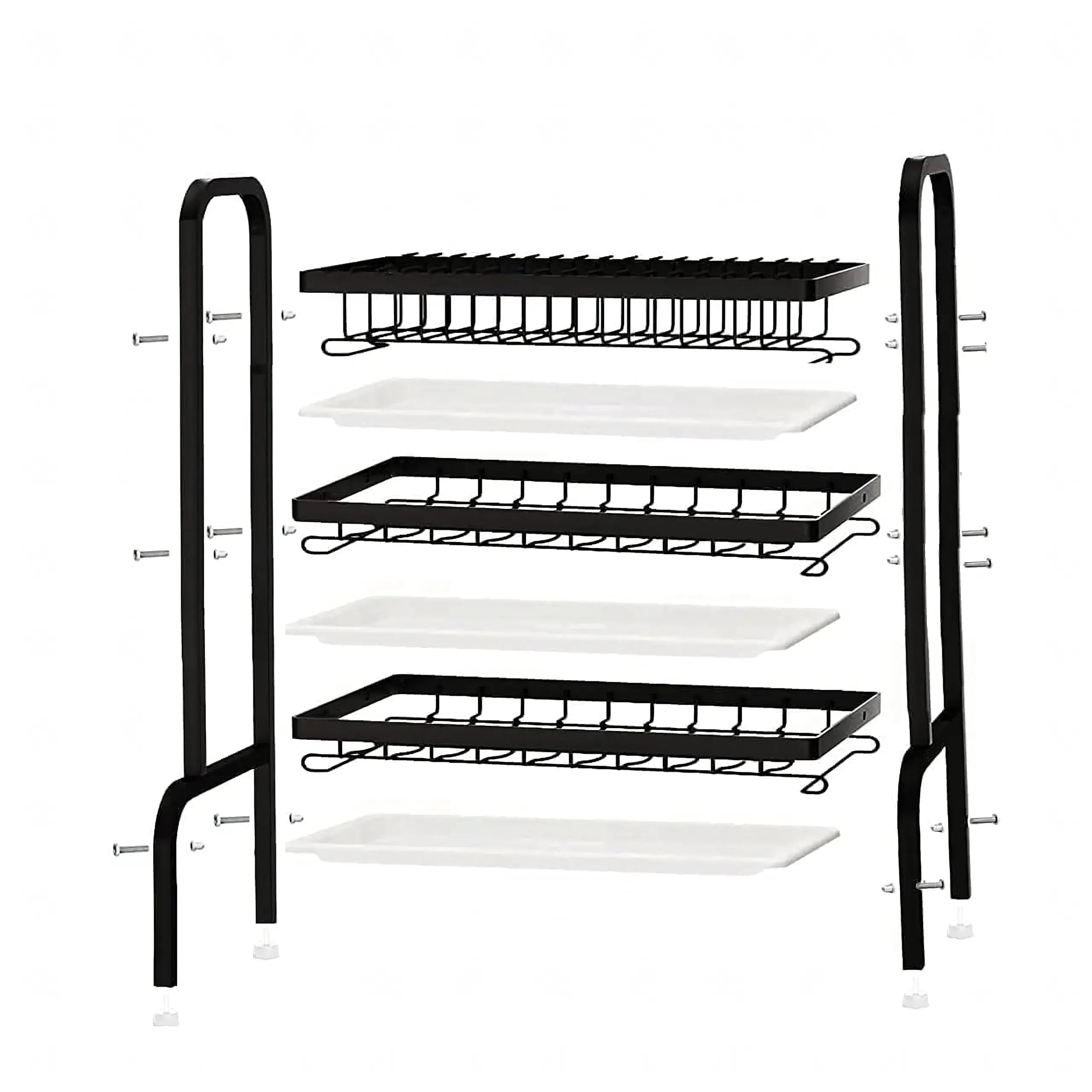 Organizator Vase Glorio, scurgator vase si tacamuri , compact , 3 niveluri , otel inoxidabil Glorio