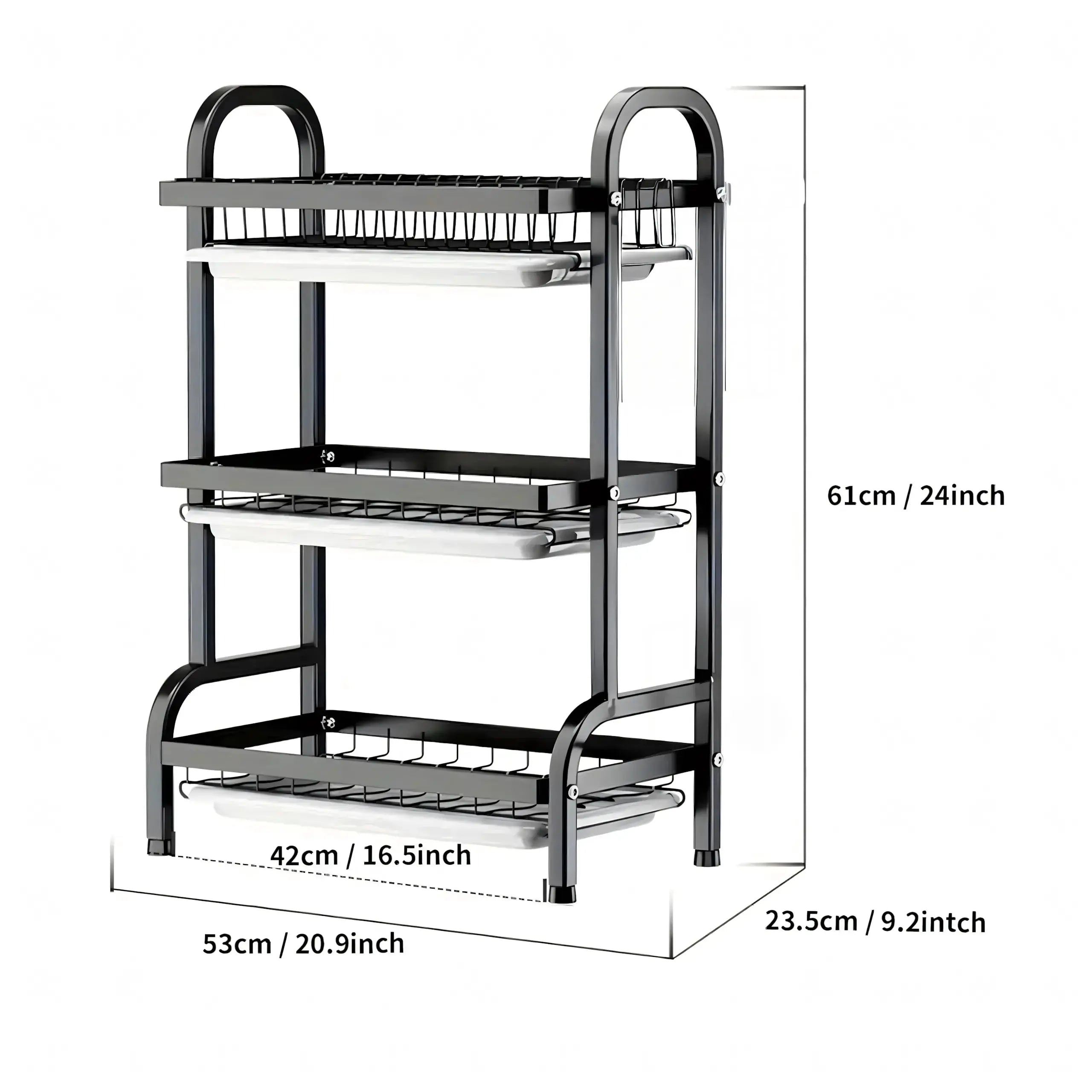Organizator Vase Glorio, scurgator vase si tacamuri , compact , 3 niveluri , otel inoxidabil Glorio