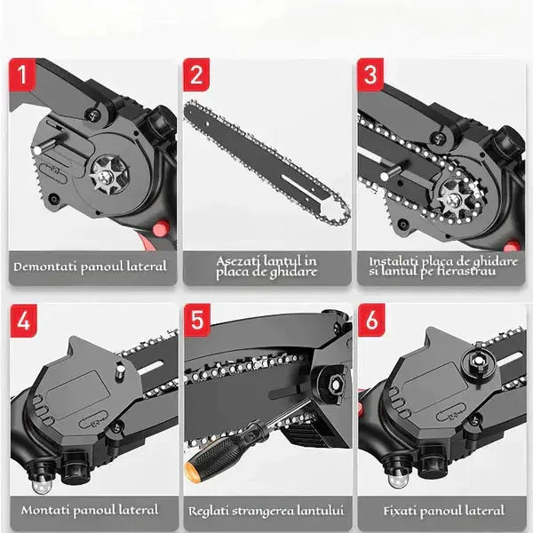 PACHET PROMO: Mini Fierastrau Electric Cu 2x Acumulatori + 2x Lant + 1x Lama, 6 Inch Doimeseriasi.ro