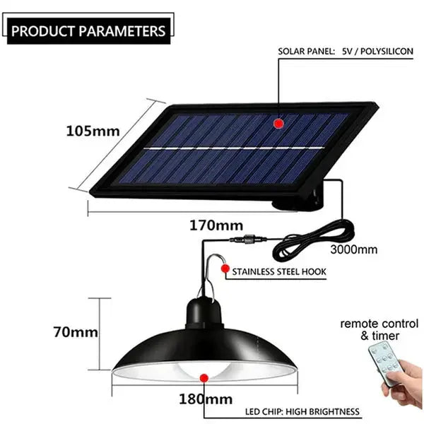 Lampa Suspendata Cu Incarcare Solara, Reglare Intensitate Lumina, Control Prin Telecomanda, Lumina Alb Rece Doimeseriasi.ro