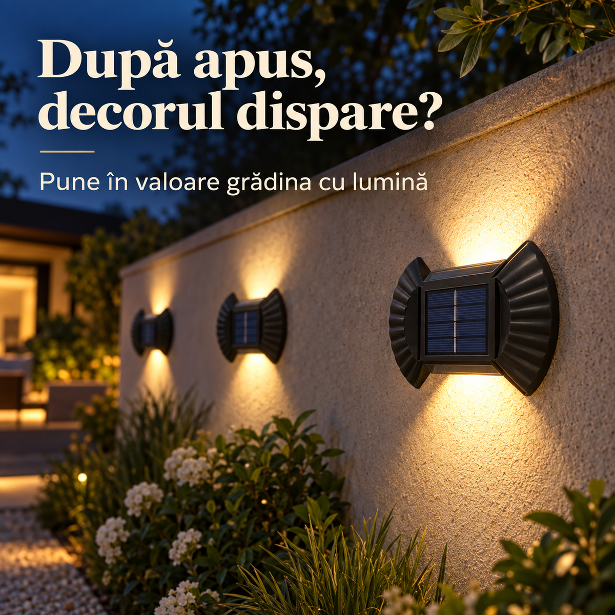 Lămpi solare tip scoică pentru decorul grădinii după apus.