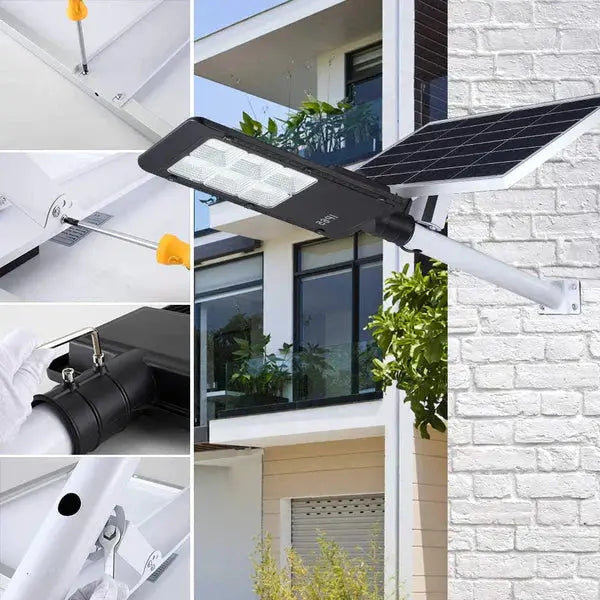 Lampa Solara Cu Stalp Metalic, Iluminare Puternica, 300W, Control Din Telecomanda, Rezistent La Intemperii Doimeseriasi.ro