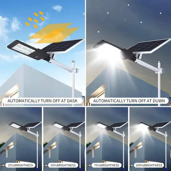 Lampa Solara Cu Stalp Metalic, Iluminare Puternica, 300W, Control Din Telecomanda, Rezistent La Intemperii Doimeseriasi.ro