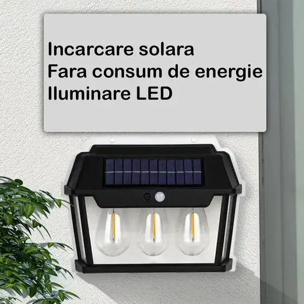 Lampa Solara De Perete Cu 3 Becuri LED, Cu Senzor de Miscare si Lumina, 3 Moduri de Iluminare, Rezistenta la Apa Doimeseriasi.ro