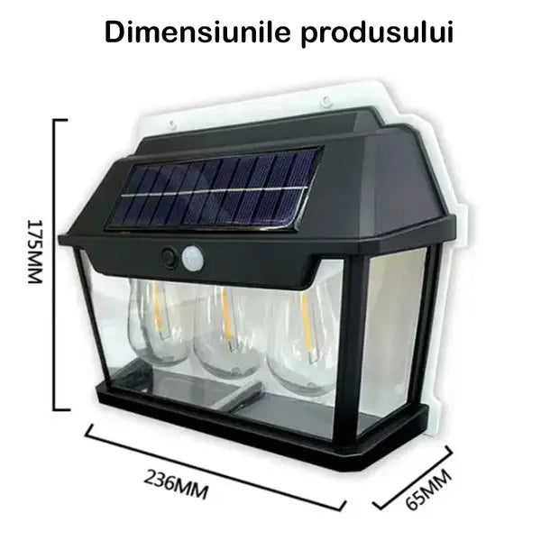 Lampa Solara De Perete Cu 3 Becuri LED, Cu Senzor de Miscare si Lumina, 3 Moduri de Iluminare, Rezistenta la Apa Doimeseriasi.ro