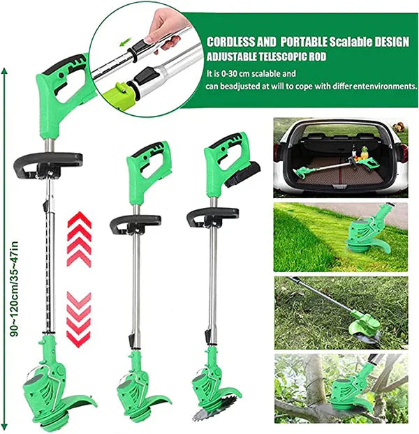 Motocoasa Portabila Cu Acumulator de 48V, Putere 1000W, Cu Brat Extensibil, Pentru Gazon, 8 Lame Diferite Doimeseriasi.ro