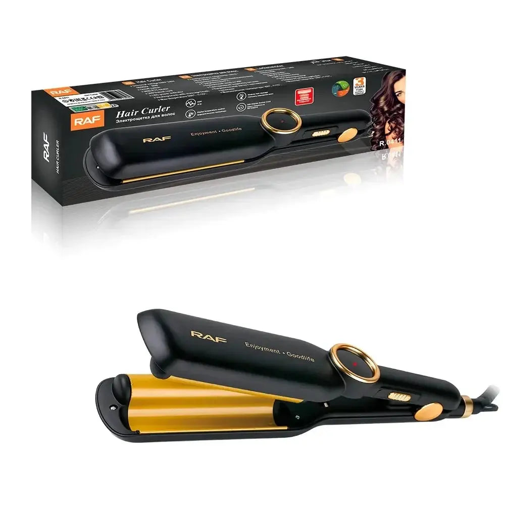 Ondulator pentru par, RAF R0411, 35W, placat cu ceramica, 29x6cm, negru-auriu Glorio