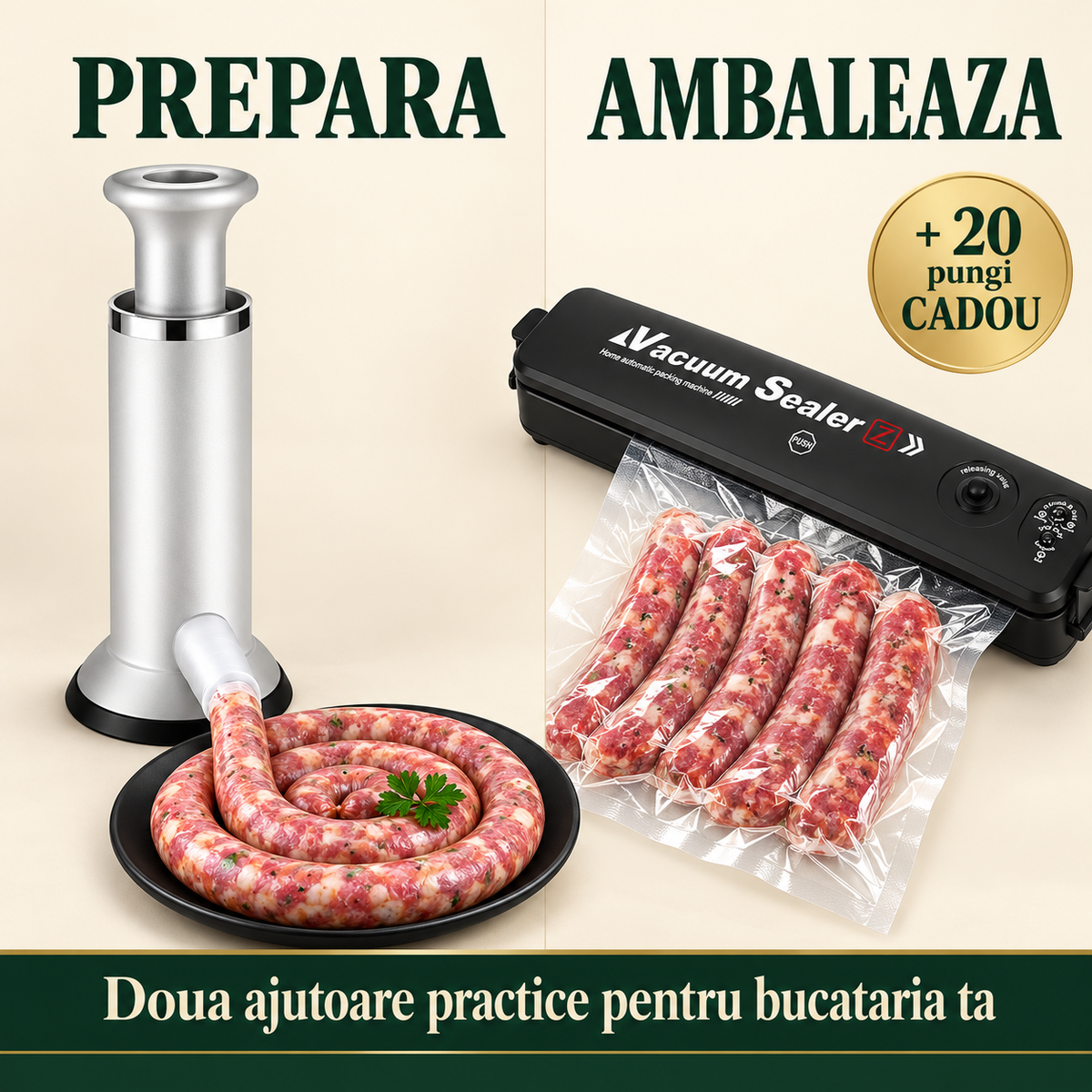 Prepara si ambaleaza cu presa manuala si Vacuum Sealer