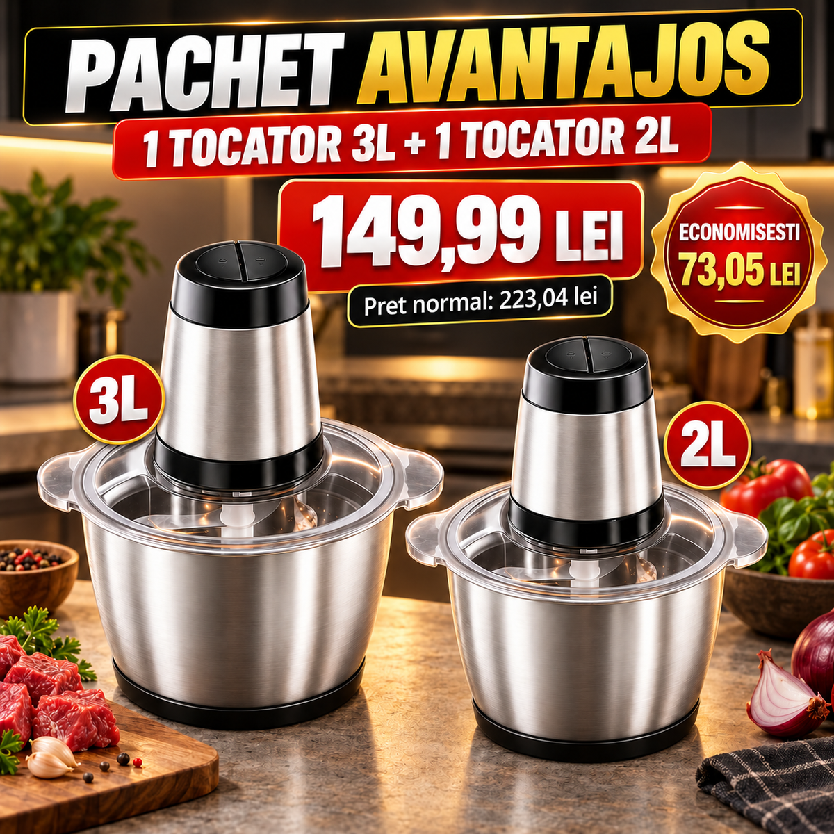 Pachet 1 tocator 3 L + 1 tocator 2 L - Economisesti 73,05 lei