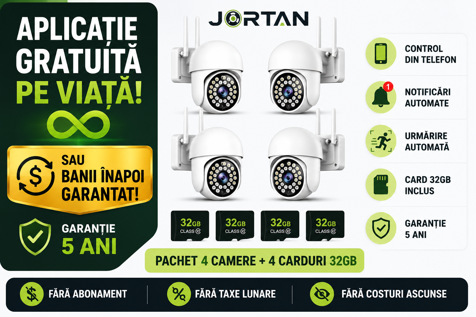 Cameră de Supraveghere de Exterior JORTAN Color  + Card 32GB Cadou Glorio
