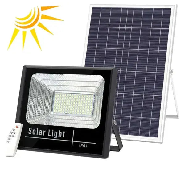 1+1 GRATIS - Proiector LED Cu Panou Solar VELORA, 50W, Control Prin Telecomanda, Senzor Crepuscular + Accesorii+Lampa Solara 100x Led CADOU Doimeseriasi.ro