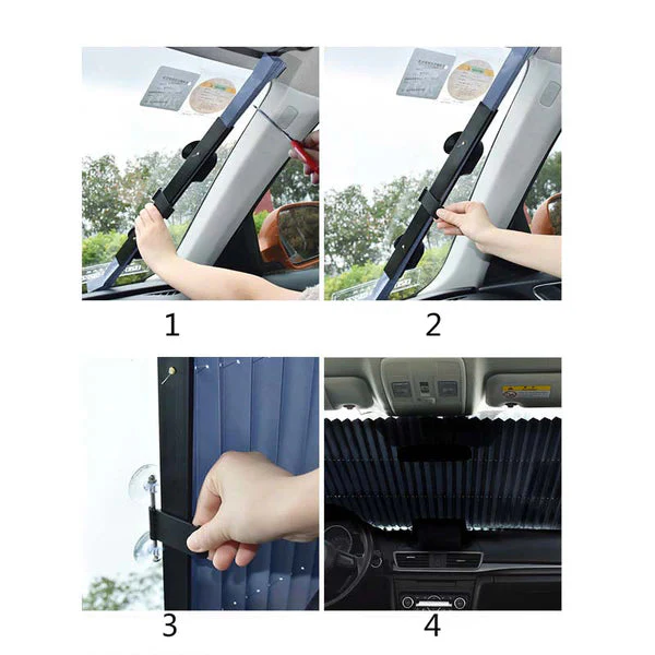 1+1 GRATIS: Parasolar Auto Tip Acordeon, Universal, Retractabil, Cu Fixare Prin Ventuze, 65 cm Neamtul.ro