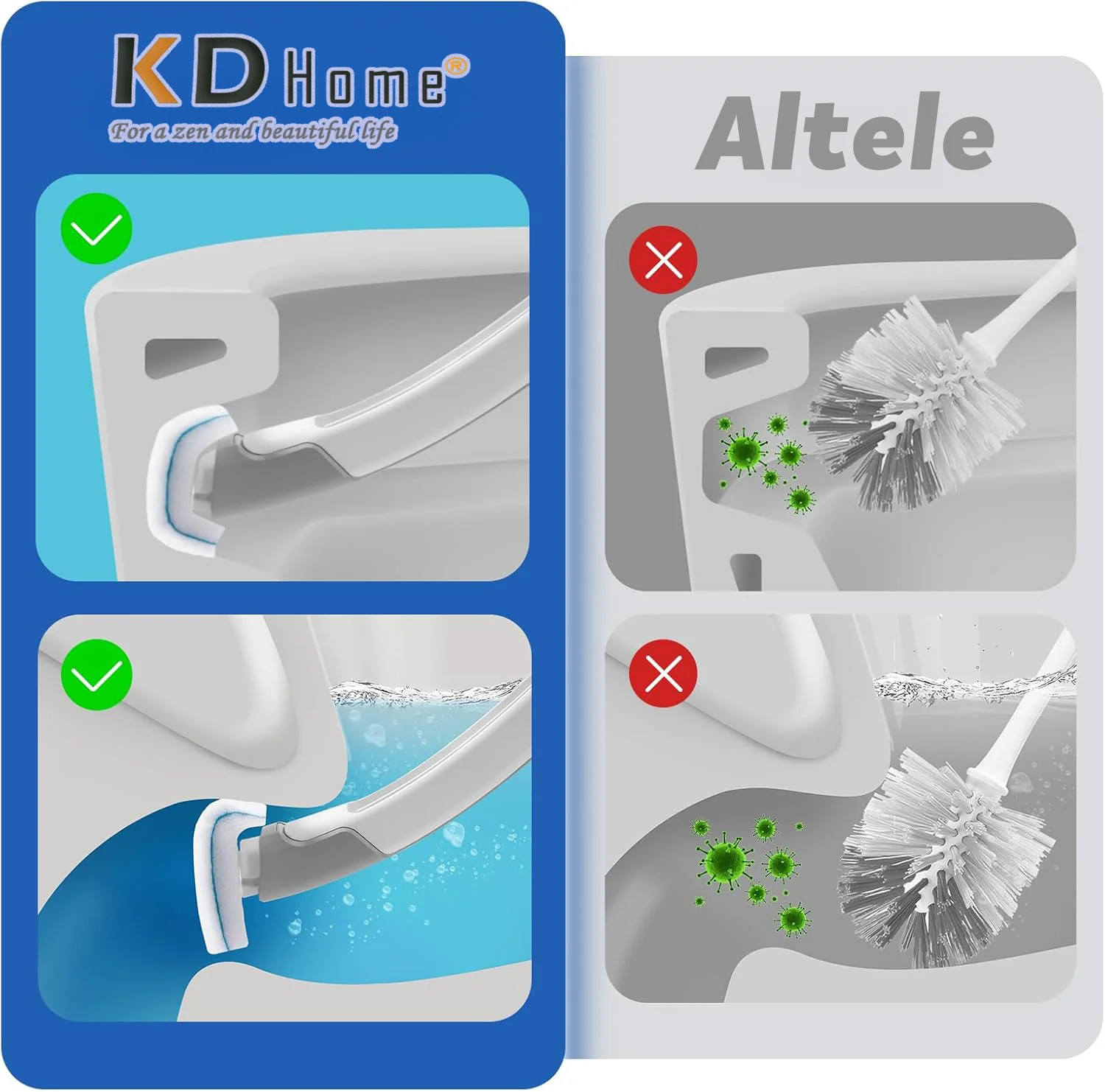 1+1 GRATIS: Perie Inteligenta Curatare WC Pentru Toaleta Cu 16 Capete De Unica Folosinta + Mini Mop Portabil CADOU Neamtul.ro