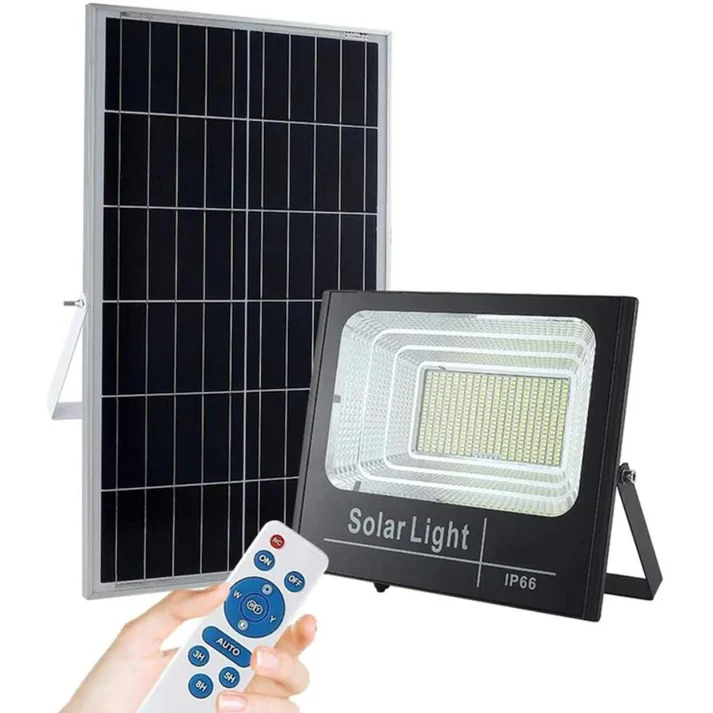 1+1 GRATIS: Proiector LED Cu Panou Solar VELORA, 100W, Control Prin Telecomanda, Senzor Crepuscular + Accesorii+Lampa Solara 100x Led CADOU Neamtul.ro
