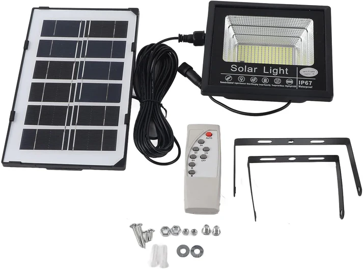 1+1 GRATIS: Proiector LED Cu Panou Solar VELORA, 100W, Control Prin Telecomanda, Senzor Crepuscular + Accesorii+Lampa Solara 100x Led CADOU Neamtul.ro