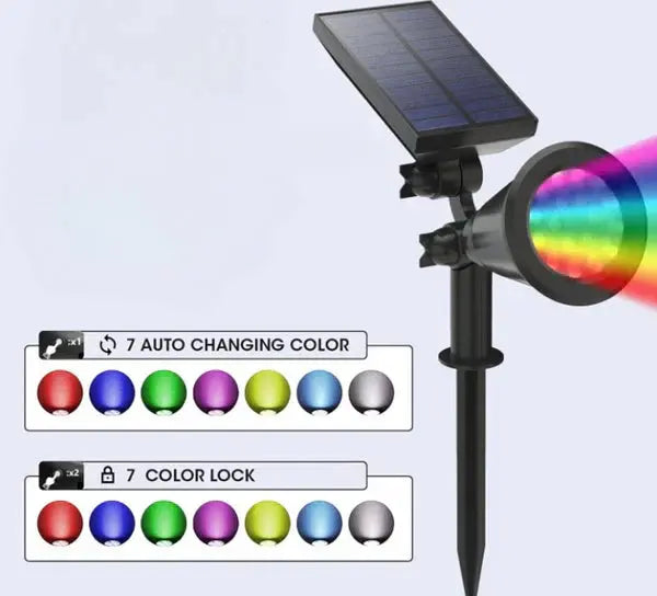 Proiector LED cu Incarcare Solara, Lumina Colorata, 7 Culori, Reglabil, Cu Suport de Fixare Doimeseriasi.ro