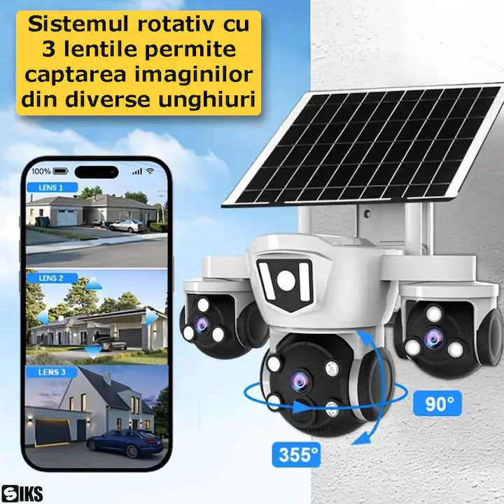 Camera Supraveghere Video Tripla Incarcare Solara, Conectare WiFi Si SIM 4G Glorio