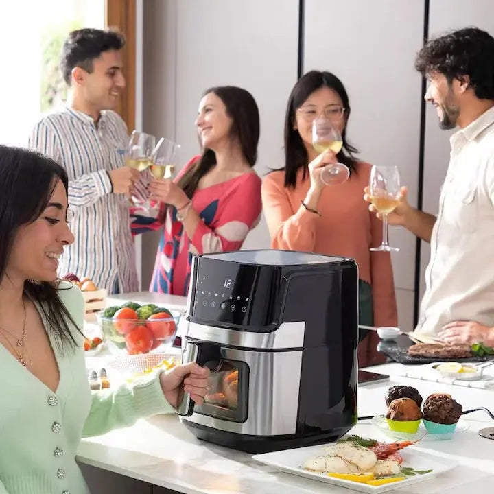AirFryer HOFFMANS HM 780A - 8L cu Geam, 2400W, Friteuza cu Aer Cald Fara Ulei, Digitala Glorio