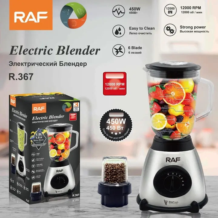 Blender de mare putere RAF R.367, AT PERFORMANCE, 450 W, 6 lame, 1.5 l, Negru/Argintiu Glorio