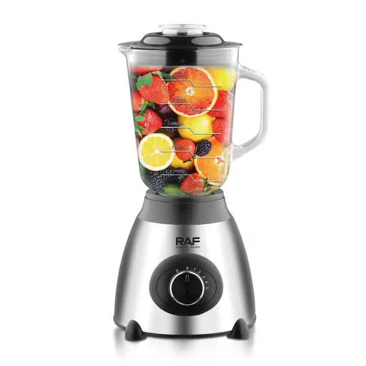 Blender Electric 3 in 1 RAF R.2871, 1000W, Pahar 1.5L din Sticla, Vas Inox, Rasnita, 2 Viteze + Pulse, StayFresh, Negru/Inox Glorio