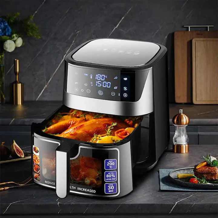 AirFryer HOFFMANS HM 780A - 8L cu Geam, 2400W, Friteuza cu Aer Cald Fara Ulei, Digitala Glorio