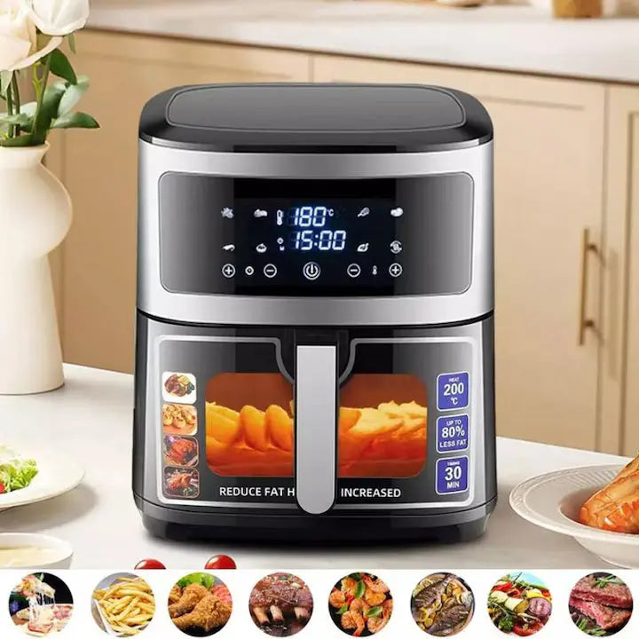 AirFryer HOFFMANS HM 780A - 8L cu Geam, 2400W, Friteuza cu Aer Cald Fara Ulei, Digitala Glorio