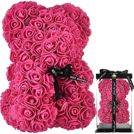 CADOU de Valentine's Day: Ursulet din trandafiri de sapun in cutie cadou, Inaltime 25cm Doimeseriasi.ro