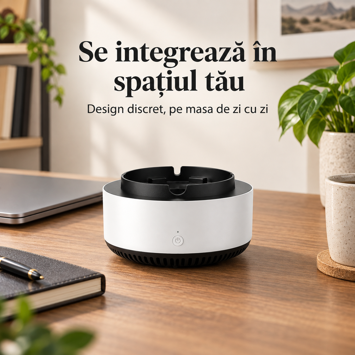 Scrumieră electrică integrată într-un decor de birou.