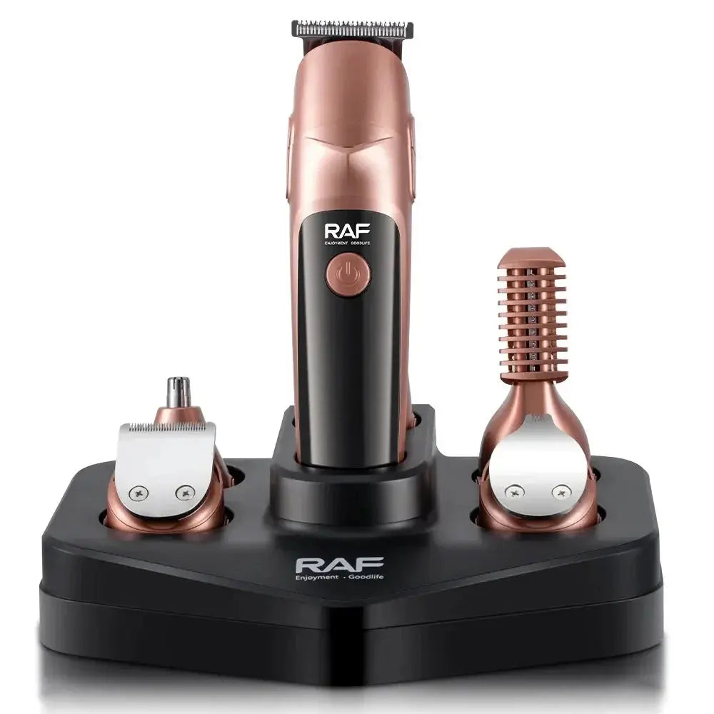 Set cu aparat de tuns fara fir, RAF R4021, 5W, cu 19 accesorii, incarcare USB Type C si suport, 19.5x15x20cm, negru-cupru Glorio