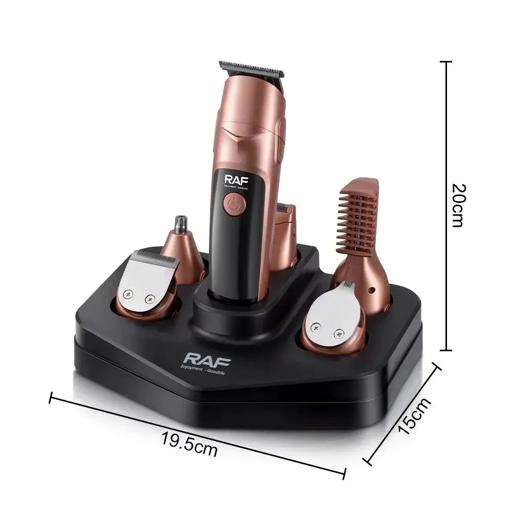 Set cu aparat de tuns fara fir, RAF R4021, 5W, cu 19 accesorii, incarcare USB Type C si suport, 19.5x15x20cm, negru-cupru Glorio