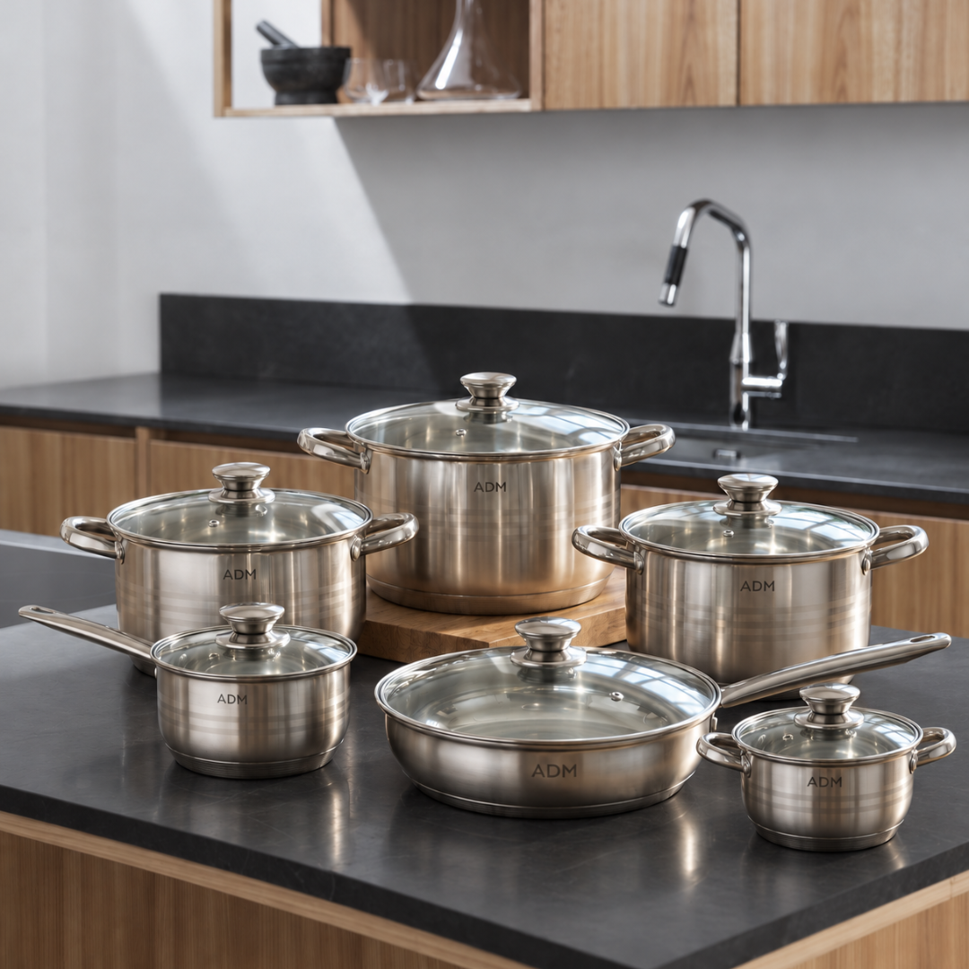 Set de vase din inox ADM, 12 piese – fotografia 1