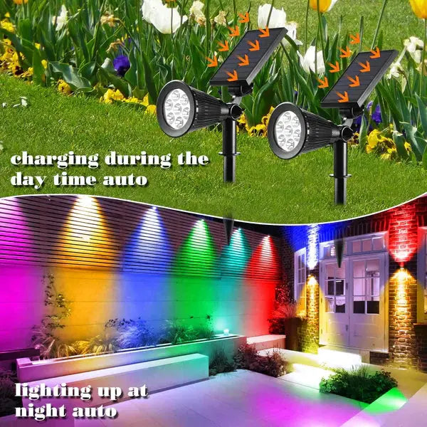Spot LED cu Incarcare Solara, 7 LED-uri Puternice, Lumina Colorata, 7 Culori, Reglabil, Cu Suport de Fixare Doimeseriasi.ro