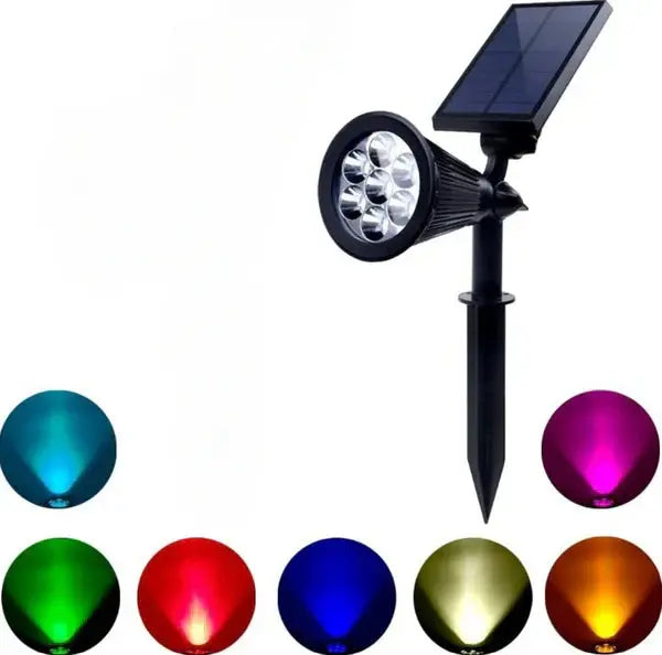 Spot LED cu Incarcare Solara, 7 LED-uri Puternice, Lumina Colorata, 7 Culori, Reglabil, Cu Suport de Fixare Doimeseriasi.ro