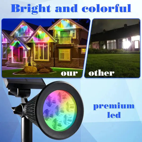 Spot LED cu Incarcare Solara, 7 LED-uri Puternice, Lumina Colorata, 7 Culori, Reglabil, Cu Suport de Fixare Doimeseriasi.ro