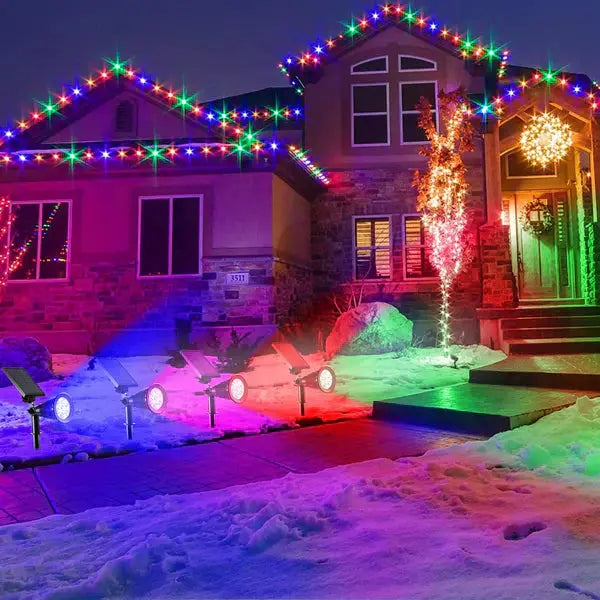 Spot LED cu Incarcare Solara, 7 LED-uri Puternice, Lumina Colorata, 7 Culori, Reglabil, Cu Suport de Fixare Doimeseriasi.ro