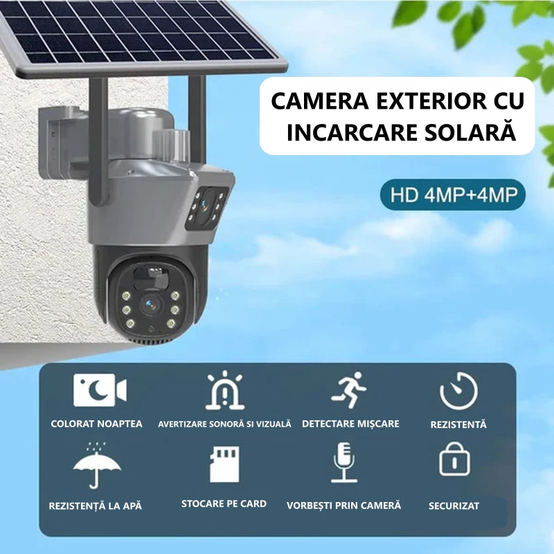 4G SIM Card Dual Lens Ultra HD Surveillance Camera, Solar Panel, 360° Rotation