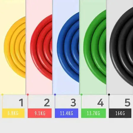 Set 11 bucati extensor fitness cu corzi elastice latex, manere, ancora usa si curele pentru glezna Doimeseriasi.ro