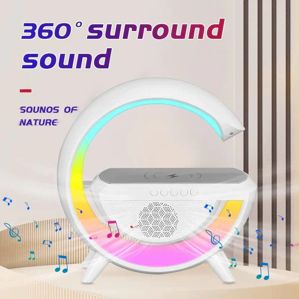 Statie 3 in 1 cu Lumina Ambientala RGB, Boxa Bluetooth si Incarcare Wireless Pentru Telefon, Alb Doimeseriasi.ro
