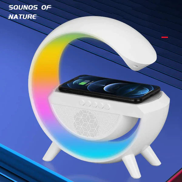 Statie 3 in 1 cu Lumina Ambientala RGB, Boxa Bluetooth si Incarcare Wireless Pentru Telefon, Alb Doimeseriasi.ro