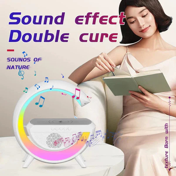 Statie 3 in 1 cu Lumina Ambientala RGB, Boxa Bluetooth si Incarcare Wireless Pentru Telefon, Alb Doimeseriasi.ro