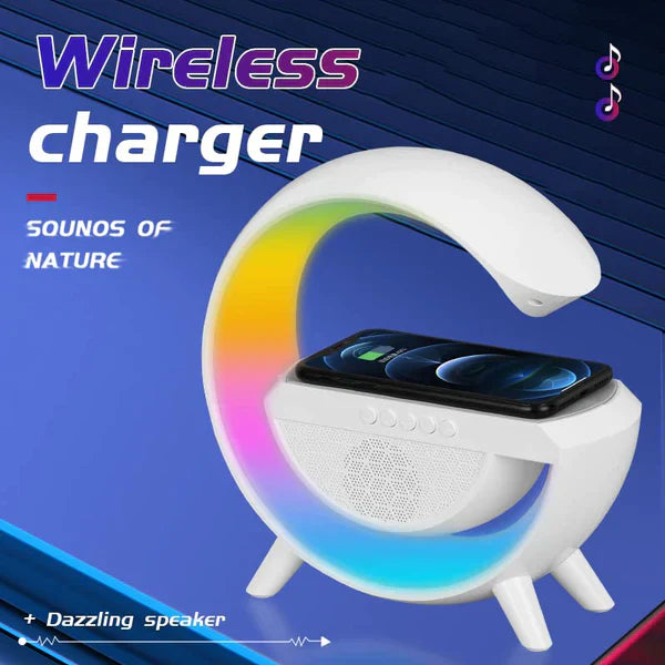 Statie 3 in 1 cu Lumina Ambientala RGB, Boxa Bluetooth si Incarcare Wireless Pentru Telefon, Alb Doimeseriasi.ro