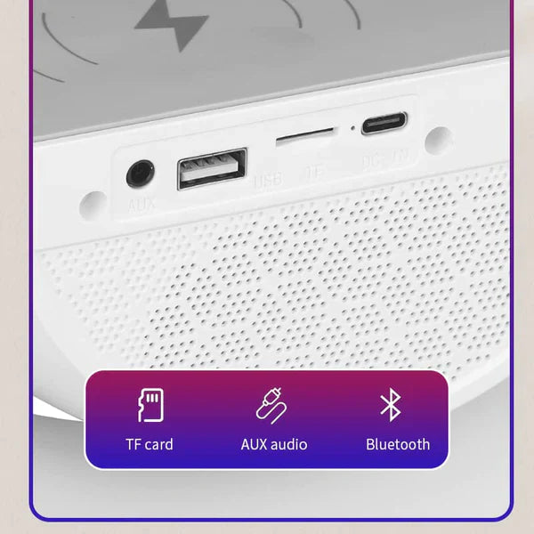 Statie 3 in 1 cu Lumina Ambientala RGB, Boxa Bluetooth si Incarcare Wireless Pentru Telefon, Alb Doimeseriasi.ro