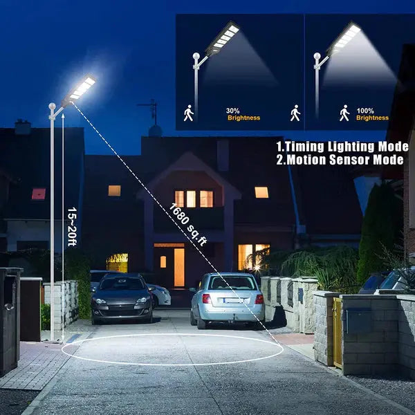 Lampa Stradala Cu Incarcare Solara   Panou Solar Integrat,  Putere Mare + Stalp De Sustinere CADOU + Acesorii+Lampa Solara 100x Led CADOU Doimeseriasi.ro