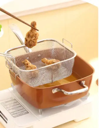 Tigaie Antiaderenta Multifunctionala, 5 Piese, Functie de Friteuza, Gatire La Aburi, 24 Cm + Capac Neamtul.ro