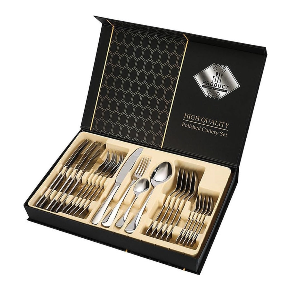 Set tacamuri 24 piese argintiu in cutie cadou