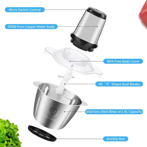 Tocator Electric Multifunctional, Pentru Carne, Fructe si Legume, Bol Din Inox, Capacitate 3L, 4 Lame Din Inox, 300W Putere Neamtul.ro