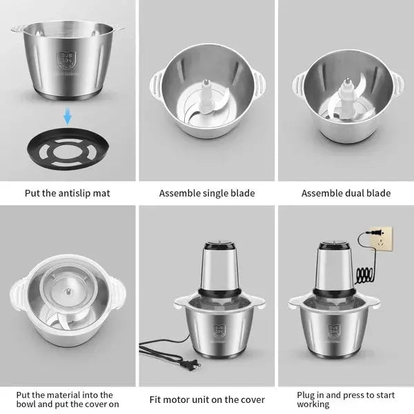 Tocator Electric Multifunctional, Pentru Carne, Fructe si Legume, Bol Din Inox, Capacitate 3L, 4 Lame Din Inox, 300W Putere Neamtul.ro