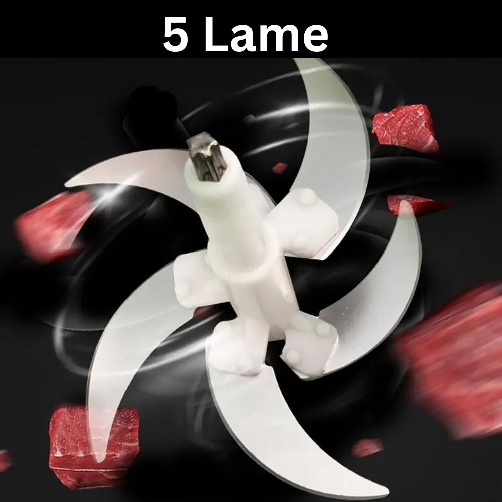 Professional Electric Chopper - 5L Stainless Steel Bowl, 1000W Power, 5 Blades, Meat and Vegetables